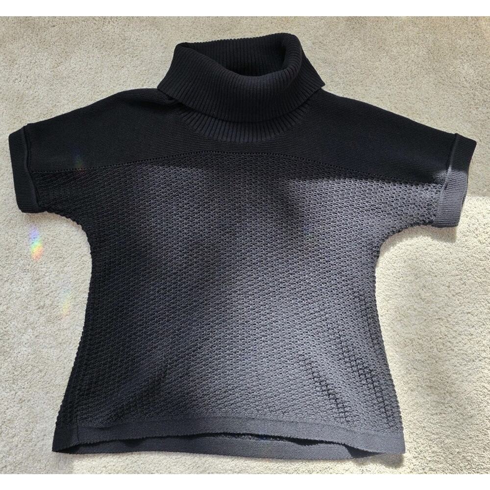 Coldwater Creek Women's Large Short Sleeve Turtleneck Sweater Black Classic Cozy